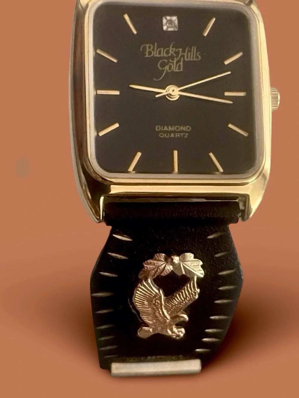 Men's Black Hills Gold Diamond Watch Featuring 10k Gold Eagles/Leaves NEW